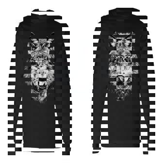 オオカミのモチーフ オオカミが大好き オオカミの群れ オオカミの犬 野生のオオカミ 長袖Tシャツ - Kawaiitshirt