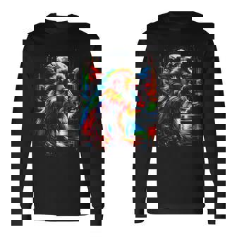 カラフル マンドリル 猿 精霊 動物 かっこいい イラスト アート 長袖Tシャツ - Kawaiitshirt