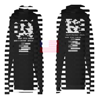 クールなアメリカ国旗グレートーンのイラストグラフィックデザイン。 長袖Tシャツ - Kawaiitshirt