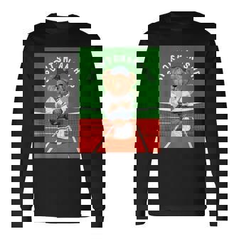 クールなテディベア テニス イラスト グラフィックデザイン 長袖Tシャツ - Kawaiitshirt