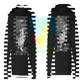 ゴッホ動物アート 動物愛好家のためのかわいいコーギー犬 長袖Tシャツ - Kawaiitshirt