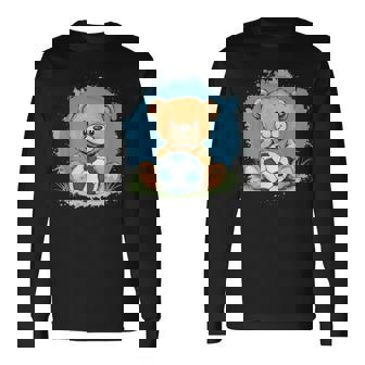 サッカーボール付きのかわいいテディベア 長袖Tシャツ - Kawaiitshirt