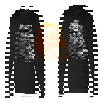 サングラスをかけたライオン 動物大好きライオン かわいいライオン 長袖Tシャツ - Kawaiitshirt