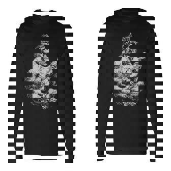 サングラス付きかわいいゴリラ ギタープレーヤー 面白いギタリスト 長袖Tシャツ - Kawaiitshirt