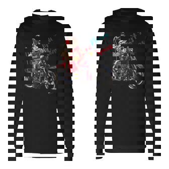 サンタクロース 面白い バイク イラスト メリー クリスマス パロディ イラスト 長袖Tシャツ - Kawaiitshirt