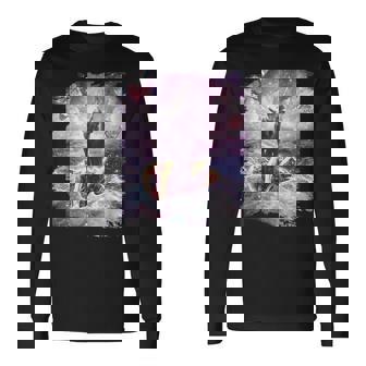 スペースキャットライディングアルパカユニコーン-ピザ＆タコス 長袖Tシャツ - Kawaiitshirt