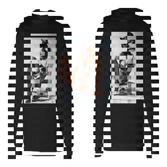 セクシーガールグラフィックtシャツ-猫マスクv2のセクシーなピンナップガール 長袖Tシャツ - Kawaiitshirt