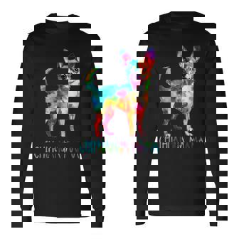 チワワ ママ 水彩画 芸術的 犬 恋人 ティーカップ 長袖Tシャツ - Kawaiitshirt