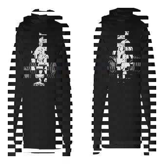 デッドリフト フィットネス 猫 ウェイトトレーニング エクササイズ ギフト 長袖Tシャツ - Kawaiitshirt