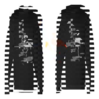 ハシビロコウ フラミンゴ スケートボード 鳥 動物 図 バードウォッチング 贈り物 鳥類学者 生物学者 自然科学 長袖Tシャツ - Kawaiitshirt