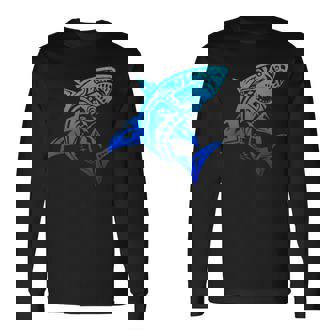 ハワイアン トライバル シャーク ポリネシアン タトゥースタイル バケーション 長袖Tシャツ - Kawaiitshirt