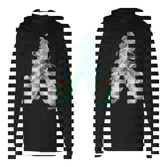 バレリーナガール ミントグリーン ダンス バレエ水彩画 長袖Tシャツ - Kawaiitshirt