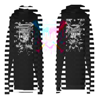 バレンタイン 野球 ハート 滴る アイスクリーム ミニハート 長袖Tシャツ - Kawaiitshirt