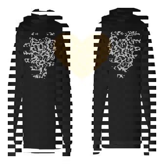 ヒョウ柄ハートソフトベージュ 長袖Tシャツ - Kawaiitshirt