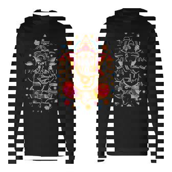 ヒンドゥー教 ガネーシャ プージャ 象 神 インド 瞑想 ヨガ ムルティ 長袖Tシャツ - Kawaiitshirt