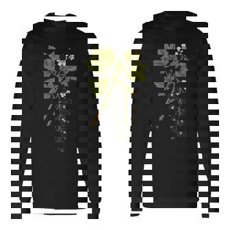 ビンテージボタニカルブラックカラント自然アートプリント 長袖Tシャツ - Kawaiitshirt