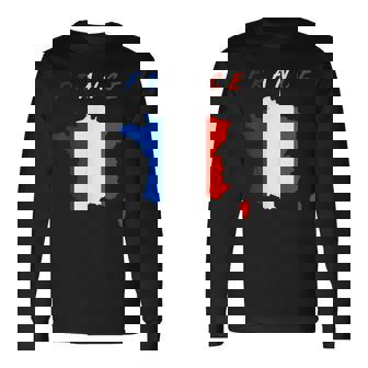 フランスの地図の中のフランス国旗tシャツ 長袖Tシャツ - Kawaiitshirt