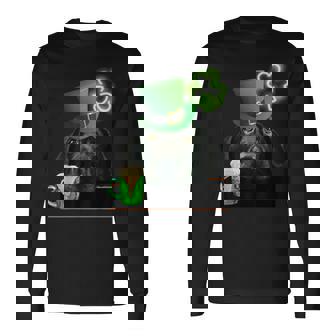 ブラックラボシャツ シャムロック アイリッシュドッグ 絵 聖パトリックス 長袖Tシャツ - Kawaiitshirt