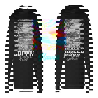 ホノルル ハワイ ハワイアン 波 ビーチ 夏 サーフィン レトロ 長袖Tシャツ - Kawaiitshirt