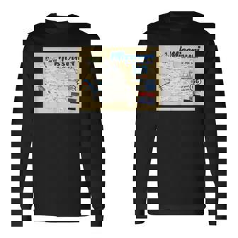 ミズーリ州、マップフラッグアーチブルーバードフラワーランドマーク 長袖Tシャツ - Kawaiitshirt