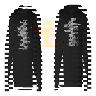 ヤクザ 猫 サムライ タトゥー 日本語 オレンジ 猫 グラフィック 長袖Tシャツ - Kawaiitshirt