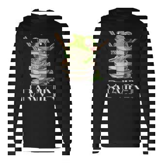 ラーメンを食べるカエルの麺 カワイイ 美的 日本アニメ 長袖Tシャツ - Kawaiitshirt