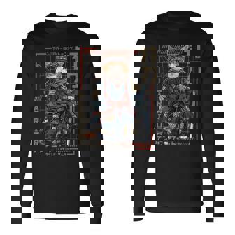 レトロな侍猫 戦士の猫 長袖tシャツ 長袖Tシャツ - Kawaiitshirt