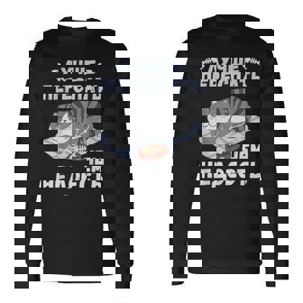 ロシア語の面白い猫のメッセージ「食べ足りないより寝過ぎの方がいい」 長袖Tシャツ - Kawaiitshirt