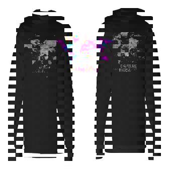 ワンダーラストの世界地図 長袖Tシャツ - Kawaiitshirt