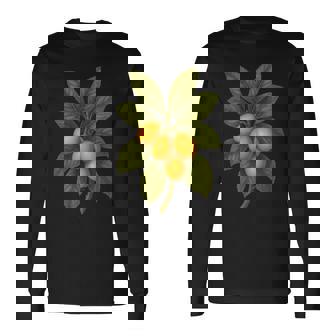 ヴィンテージ ボタニカル ビワ 自然 フルーツ アートプリント 長袖Tシャツ - Kawaiitshirt