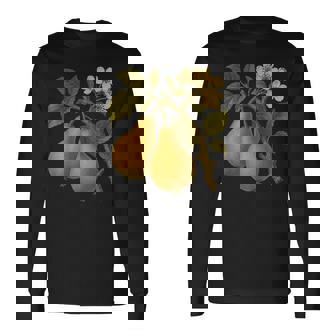 ヴィンテージボタニカル梨アートプリント 長袖Tシャツ - Kawaiitshirt