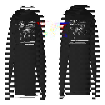 世界地図と世界の国の旗 長袖Tシャツ - Kawaiitshirt