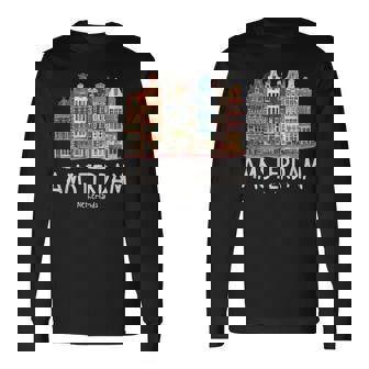 夜のアムステルダム-オランダオランダ-アムステルダム 長袖Tシャツ - Kawaiitshirt