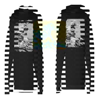 大波 北斎 名画 レトロ 長袖Tシャツ - Kawaiitshirt