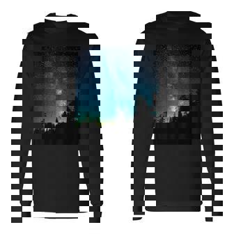 天の川 ミルキーウェイ 森と夜明け【星空・夜空・宇宙・銀河】高精細画像《フルビッグプリント》【天体観測シリーズ】 長袖Tシャツ - Kawaiitshirt