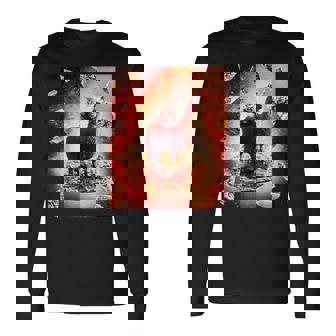 宇宙 猫 ライディング ラマ ユニコーン ピザ 長袖Tシャツ - Kawaiitshirt