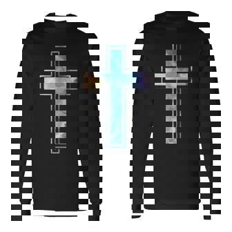 宗教のシルエット 信仰 水彩 キリスト教 十字架 長袖Tシャツ - Kawaiitshirt