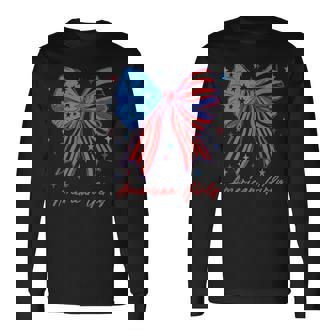 愛国的な弓 アメリカンガーリーシャツ 星条旗アート 長袖Tシャツ - Kawaiitshirt
