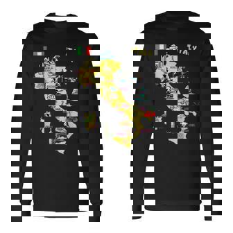 手描きのイタリア地図 観光地 長袖Tシャツ - Kawaiitshirt