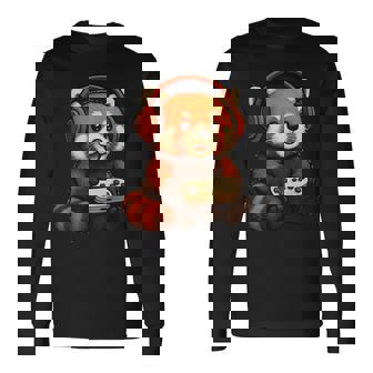 日本のレッサーパンダ ゲーマー アニメ レトロ ビデオゲーム ヴィンテージ 長袖Tシャツ - Kawaiitshirt