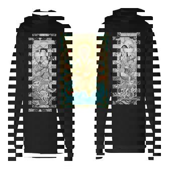 日本神話 音楽 女神弁財天 ステンドグラス 長袖Tシャツ - Kawaiitshirt