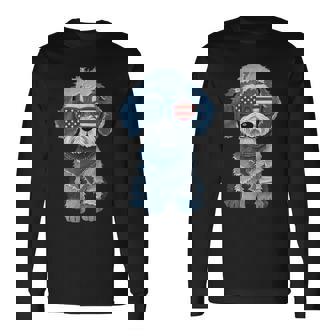 犬 柄 デニム パッチワーク アート 長袖Tシャツ - Kawaiitshirt