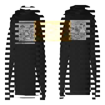 狸 狐 屏風絵 日本画 たぬき きつね 長袖Tシャツ - Kawaiitshirt