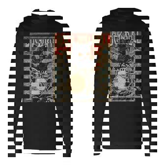 猫 演奏 ドラム ロック オン ヴィンテージ ロック ドラマー 猫 長袖Tシャツ - Kawaiitshirt