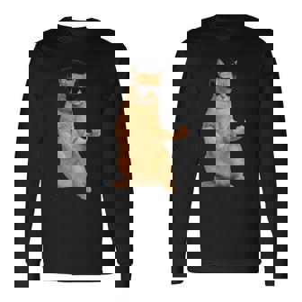 猫エアギター 長袖Tシャツ - Kawaiitshirt