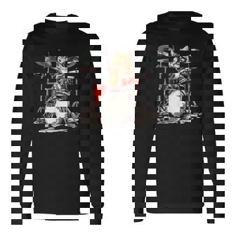 猫太鼓ドラムスティックかわいい猫と音楽 長袖Tシャツ - Kawaiitshirt