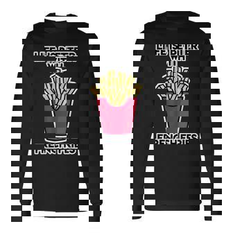 男性用フライドポテトデザイン フライドポテトと一緒に人生はより良いです 長袖Tシャツ - Kawaiitshirt