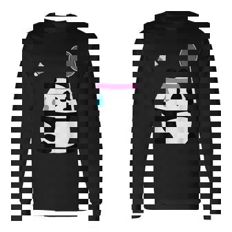 疲れきったバドミントンパンダ 面白いかわいいシャトルコック動物 長袖Tシャツ - Kawaiitshirt