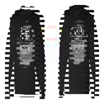 白いペルシャ猫 ねこ 消防士 長袖Tシャツ - Kawaiitshirt