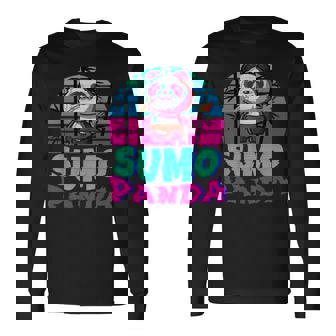 相撲パンダ力士ベーパーウェーブ和風美学 長袖Tシャツ - Kawaiitshirt